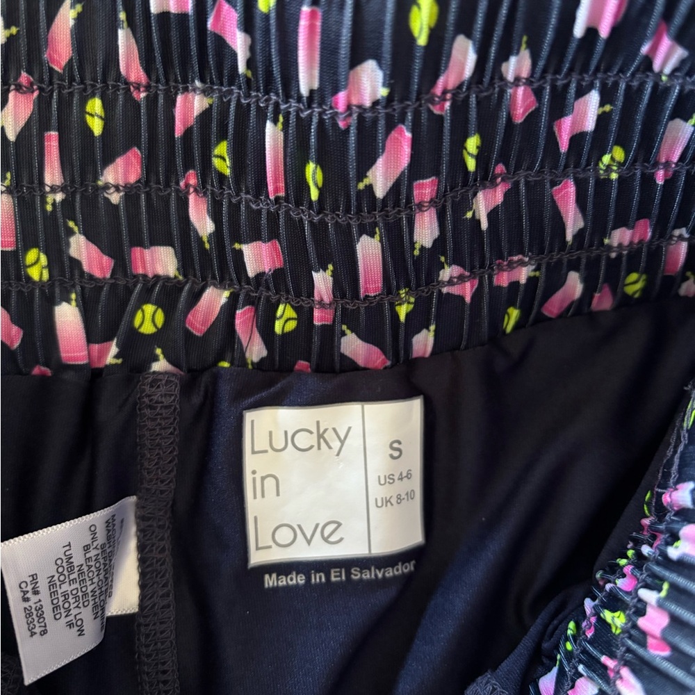 Lucky in Love Navy Tennis Skirt with Pink & Neon Yellow Print